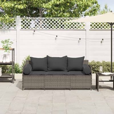 vidaXL - Tuinbank - 3-zits - met - kussens - poly - rattan - grijs
