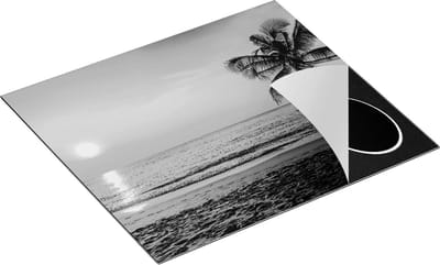 Chefcare Inductie Beschermer Tropisch Strand tijdens Zonsondergang - Zwart Wit - 60x50 cm - Afdekplaat Inductie - Kookplaat Beschermer - Inductie Mat