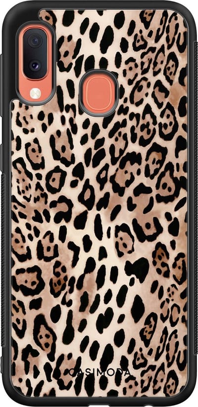 Casimoda® hoesje - Geschikt voor Samsung Galaxy A20e - Luipaard print bruin - Zwart TPU Backcover - Luipaardprint - Goudkleurig