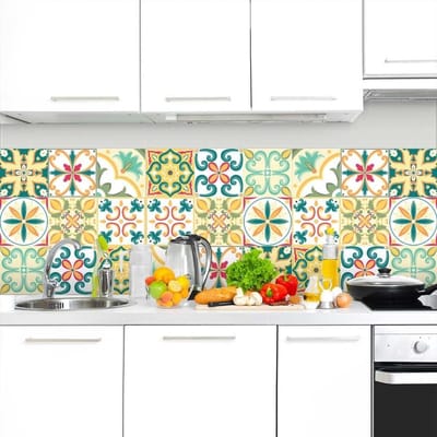 36 Pcs Adhesive Tiles 10x10 cm PS00111 Mosaic of Azulejos Wall sticker Collage Decorative adhesive to Cement tiles for Bathroom and Kitchen peel and stick