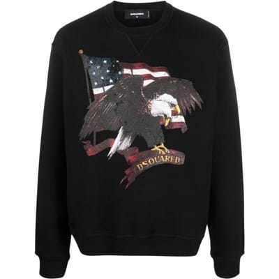 Dsquared2 Trui Met Amerikaanse Adelaarmotief, Zwarte Ronde Hals