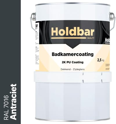 Holdbar Badkamercoating Antraciet (RAL 7016) 2,5 kg - Badkamerverf - Tegelverf - Alle kleuren - Waterdichte Badkamer verf - Ook Toepasbaar in douchecel - Gemakkelijk te reinigen - 2 Componenten