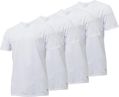 Gentlemen - 4-pak heren T-shirts longfit ( extra lang ) - voorgekrompen - 100% katoen - V-hals - wit - maat M