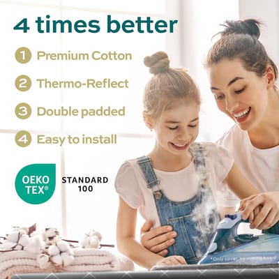 Warmtereflecterend strijkplankovertrek 140x40 – Sneller strijken met eenvoudige montage – 2x comfortvulling – XL maat