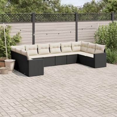 vidaXL - 10-delige - Loungeset - met - kussens - poly - rattan - zwart