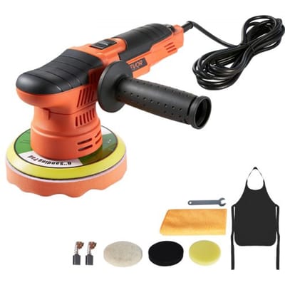 VEVOR Autopolijstmachine, 150 mm roterende autopolijstmachine met 6 snelheden (2000-6800 tpm), 9 mm excentriek, 650W schuurmachine met polijstpad, polijstgereedschap voor waxen, polijsten en krasverwijdering
