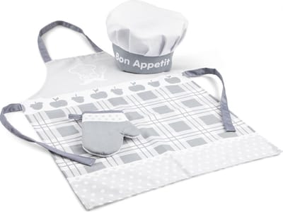 New Classic Toys® Keukenschort Wit/Zilver Inclusief Kookmuts en Ovenwant