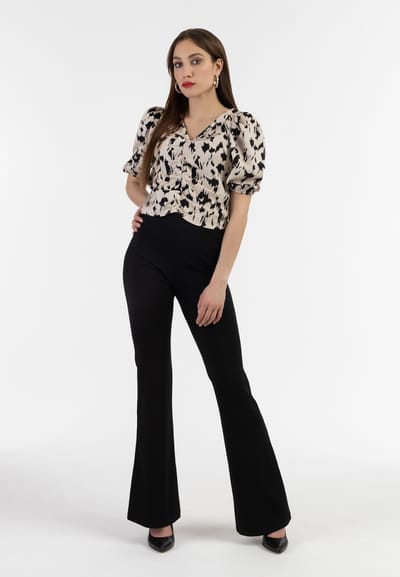 Faina Gedrapeerd blouseoverhemd Dames beige/ zwart