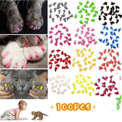 Daity Nagelbeschermers voor katten - veilig voor de verzorging van kattenklauwen - beschermen huis en meubels - voorkomen krabziektes - langdurig en huidvriendelijk - 5 willekeurige kleuren - 100 stuks - geschikt voor kleine/kittengrootte