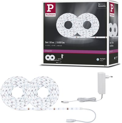 Paulmann SimPLED LED Strip 10 Meter Daglichtwit 6500K - Plug & Play Set - 22W - 310 lm/m - 60 LEDs/m - Voor Binnen - Gecoat