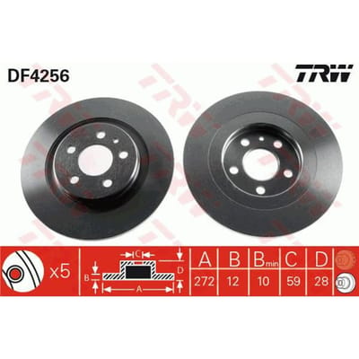 Remschijf TRW DF4256 achter, volledig, 1 Stuk