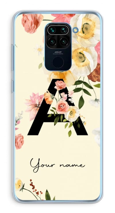 Gepersonaliseerd - Case Company® - Hoesje geschikt voor Xiaomi Redmi Note 9 hoesje - Flirty Flowers Monogram - Soft Cover Telefoonhoesje - Bescherming aan alle Kanten en Schermrand