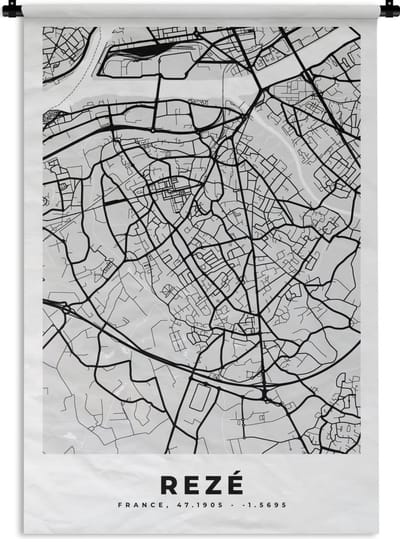 Wandkleed - Wanddoek - Kaart - Stadskaart - Rezé - Plattegrond - Frankrijk - 120x180 cm - Wandtapijt