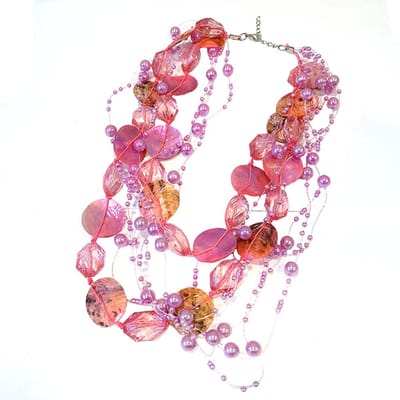 Draad Ketting Parel met Schelp Fuchsia