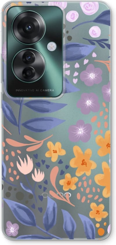 Case Company® - Hoesje geschikt voor Oppo Reno 11 F hoesje - Flowers with blue leaves - Soft Cover Telefoonhoesje - Bescherming aan alle Kanten en Schermrand