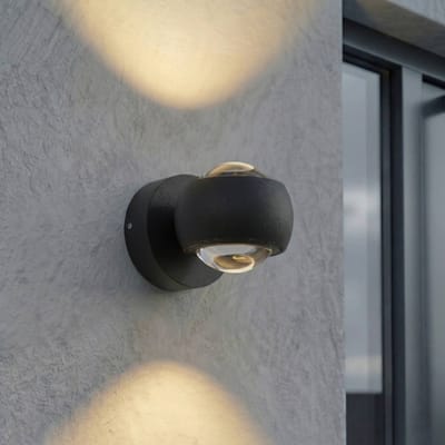 Lindby LED-buitenwandspot Focra, zwart, 2-lamps, CCT, IP54