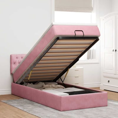 vidaXL - Ottoman - bed - met - matras - en - LED's - 90x190cm - fluweel - roze