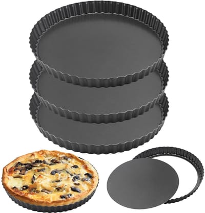 Dailygoods- Quichepan 25 cm - Antikleef - Verwijderbare Bodem - Geribbelde Randen - Duurzaam Koolstofstaal - Ideaal voor Taarten - Taartvorm