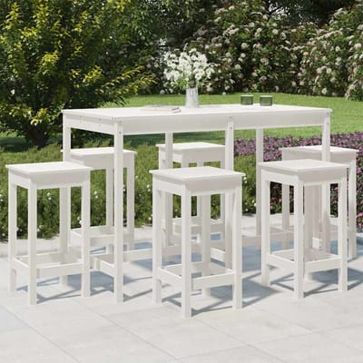 vidaXL - 7-delige - Tuinbarset - massief - grenenhout - wit