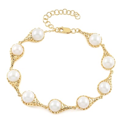Witte Parel Vergulde Zilveren Armband