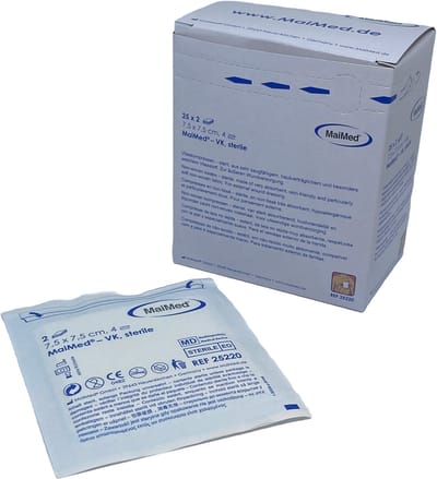 MaiMed non-woven steriele gaascompressen 7,5cm x 7,5cm per 2 stuks steriel verpakt 25x2