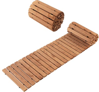 COSTWAY Uitrolbare houten tuinpad | 245 cm | rolweg met staaldraad, tuinpad voor tuin, achtertuin (breedte 43 cm)
