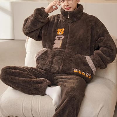 Man Winter Warm Slaapkleding Pyjama Set Heren Flanellen Pyjama Nachtkleding Huiskleding Velours Koraalfleece 6XL Plus Size Pijama 6XL black