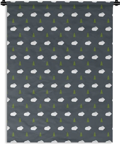 Wandkleed - Wanddoek - Bomen - Konijn - Patroon - 150x200 cm - Wandtapijt
