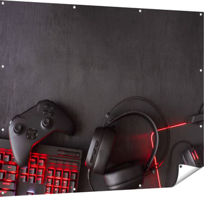 Gards Tuinposter Gaming Spullen - Accessoires - Controller - 150x120 cm - Tuindoek - Tuindecoratie - Wanddecoratie buiten - Tuinschilderij