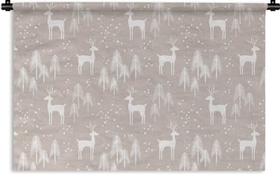 Wandkleed - Wanddoek - Patronen - Hert - Wit - Beige - 90x60 cm - Wandtapijt
