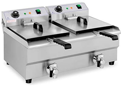 Elektrische Friteuse - Dubbele Frituurpan - Grote Hoeveelheden Frituren - Met Koude Zone - 2x 13 Liter - Zilver