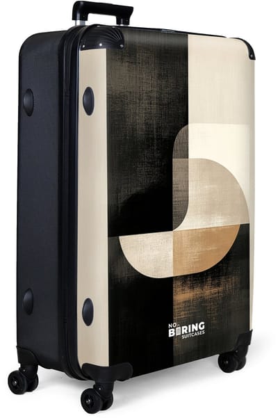 NoBoringSuitcases.com® - Koffer groot - Reiskoffer lichtgewicht - Abstracte vormen in zwart en beige - Rolkoffer met 4 wielen - Grote trolley XL - 98 liter bagage