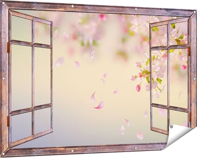 Gards Tuinposter Doorkijk Appelbloesem - Bloemen - 150x100 cm - Tuindoek - Tuindecoratie - Wanddecoratie buiten - Tuinschilderij