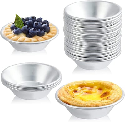 Eierpasteivormpjes - 25 stuks - Bakvormen - Ronde eierpasteivormpjes - 7 cm - Rond - Dessertvormpjes - Aluminiumlegering - Antiaanbaklaag - Herbruikbaar - Zilver