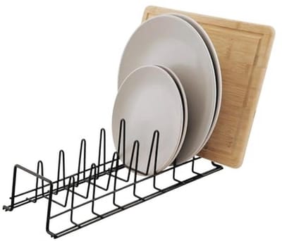 SnelShoppen - Plate Rack - Keuken Organizer voor Borden, Bakplaten en Panlids - Ruimtebesparend - Zwart Kunststof Gecoat Staal - 8-Plaaten