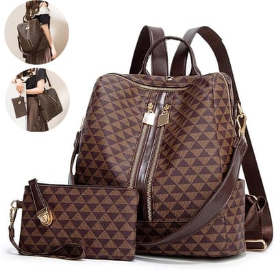 HAUSS SPOLE Dames Rugzak Portemonnee PU Leder 2-Delige Set-Waterdicht en Krasbestendig-Dagelijks Gebruik-34x31x4cm - Laptopvak-Stevig PU-Leder-Koffie