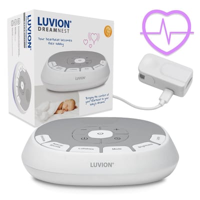 LUVION® Dreamnest White Noise Machine - MET Hartslag Recorder - UNIEK: Neem je eigen hartslag op, het bekende geluid van jouw hart voor je pasgeboren baby! - Helemaal compleet met witte ruis & natuurgeluiden en slaapliedjes voor Baby's en Volwassenen