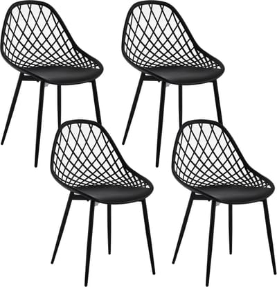 BukkitBow - Eetkamerstoelen Set van 4 - Holle Rugleuning - Scandinavisch Design - Metalen Poten - Keukenstoelen - Zwart