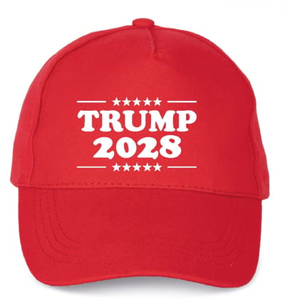 Mijncadeautje - 5 panel - Cap - Rood - Verstelbaar - Pet van 100% dik geborsteld katoen- unisex - opdruk wit - Trump 2028