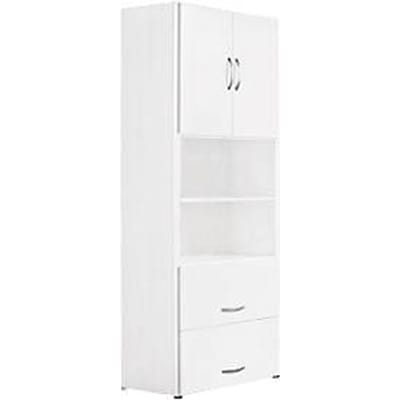 Combikast PALENQUE, 6 ordnerhoogten, houten deuren, hangmappenlade, B 800 x D 420 x H 2160 mm, wit