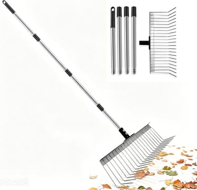 Tuinhark met steel - Bladhark gazonhark - Tuinonderhoud - Verstelbare steel - 160 cm - Wit