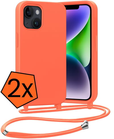 Hoesje Geschikt voor iPhone 13 Mini Hoes Met Telefoonketting - Backcover Geschikt voor iPhone 13 Mini Case Met Koord - Papaya - 2 PACK