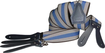 Pierre Mouton - Bretel - Volwassenen - Heren - Chevron - Bretel - met Leertjes - Lichtblauw - 120cm - 35mm - M - L