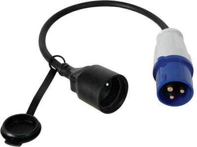 Perel Verloopkabel, H07RN-F 3G2.5, 0.4 m, 16 A/230 V, 3680 W, CEE naar type E, voor binnen en buiten, rubber, blauw