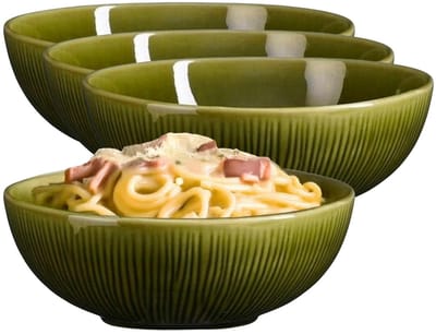 Mica Decorations Pasta bord Nusa - 12x - groen - 17 x 6 cm - keramiek - diep bord