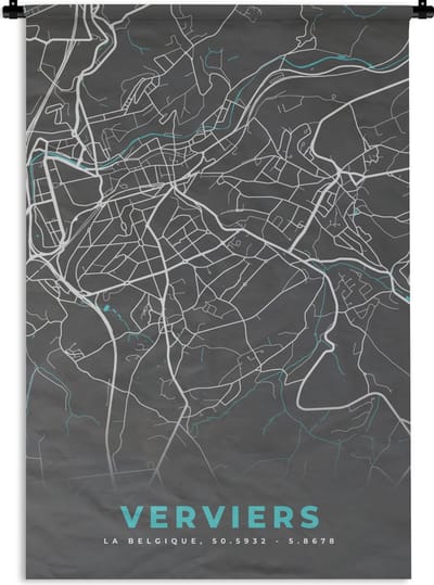 Wandkleed - Wanddoek - Stadskaart – Grijs - Kaart – Verviers – België – Plattegrond - 120x180 cm - Wandtapijt