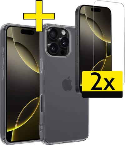 Hoesje - Met 2x Screenprotector - Geschikt voor Apple iPhone 16 Pro - Sterk & Shockproof - Back Cover - Siliconen Case - Telefoon Hoes - Telefoonhoesjes - Transparant