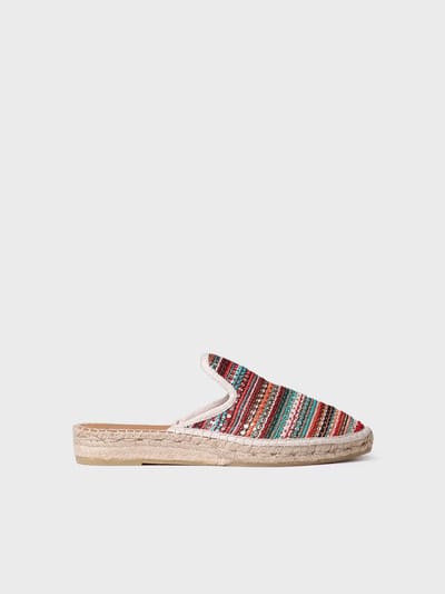 Rugloze espadrille voor dames van veelkleurige stof | ODET-CH