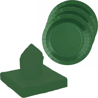 Santex feest/verjaardag servies set - 10x gebaksbordjes/25x servetten - donkergroen - karton