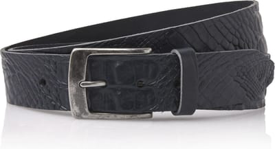 Timbelt 4cm donkerblauwe jeansriem met kroko print - 100 % leder - donkerblauwe riem - taillemaat 105 - totale lengte riem 120 cm